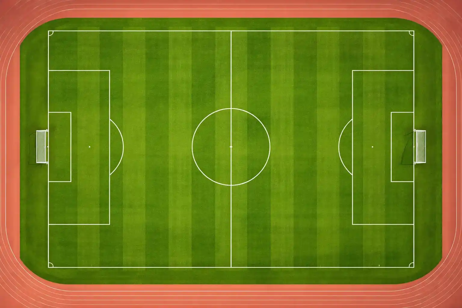 Campo da calcio con erba verde visto dall'alto durante una partita virtuale