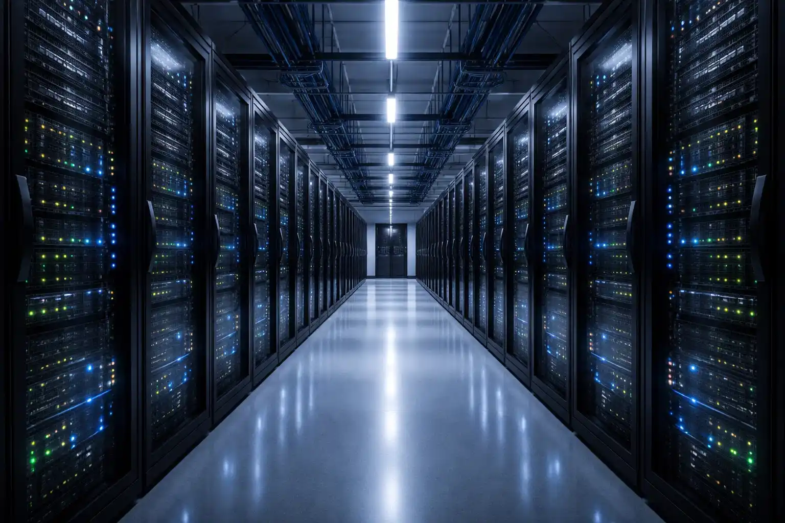 Sala server con luci LED che rappresenta il sistema RNG per le scommesse virtuali